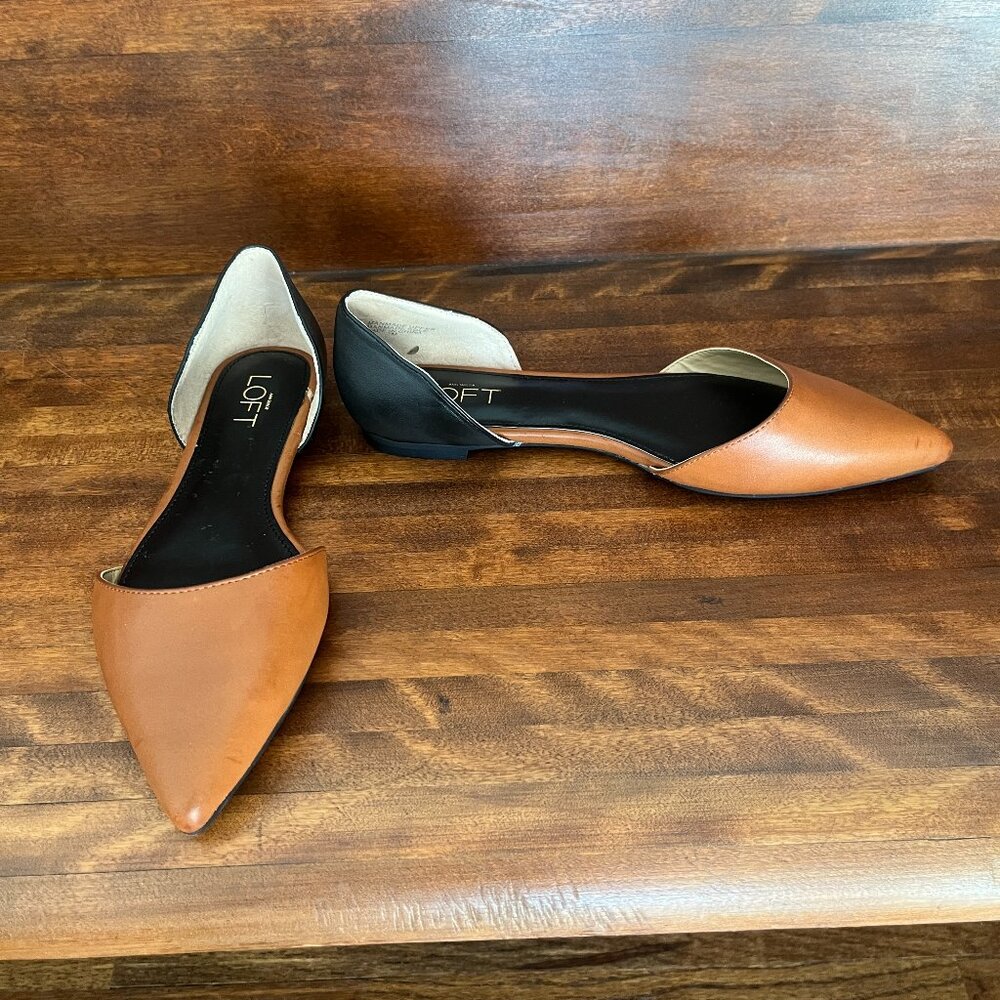 LOFT Pointed Toe Flats Black and Brown/Tan Chic Workwear Preppy Smart Casual 7